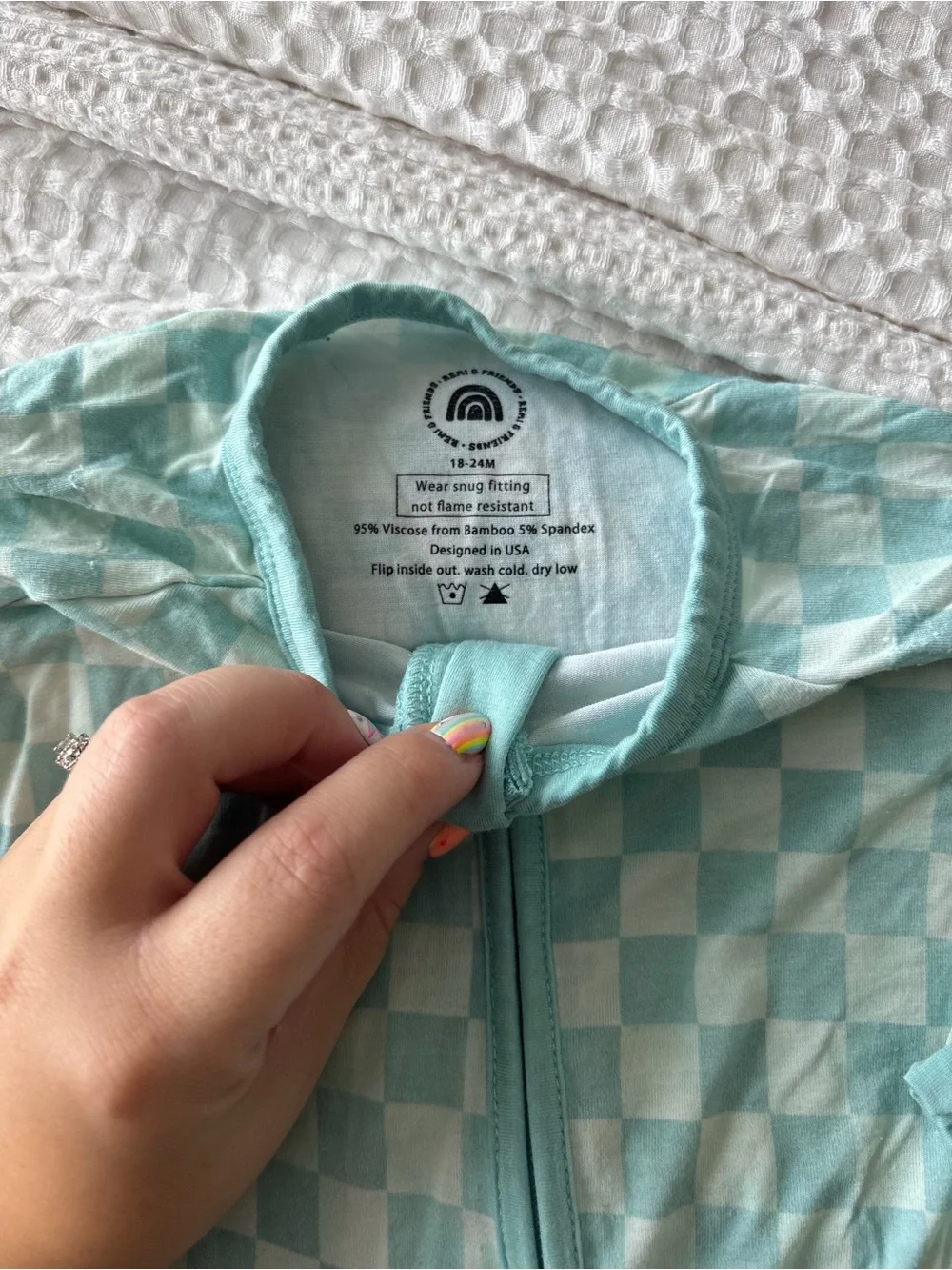Kyte BABY Mint Check Zip Footed Pajamas